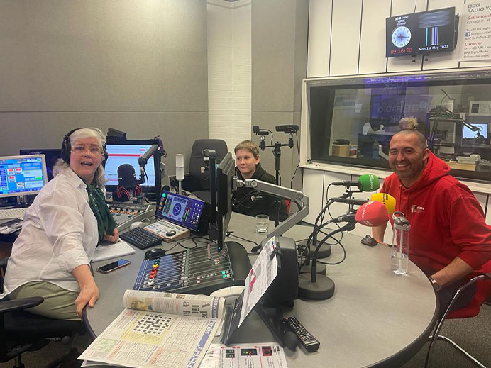 lucas and phil in a radio station spreading awareness of York Charity OSCARs