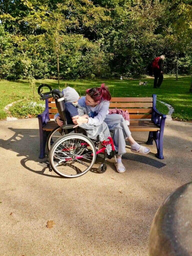 Kirsty mum of Oliver who is in a wheelchair at the park who feature in our Brain Tumours Aren't Bothered video