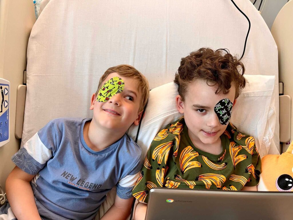 Tomos mimicking Olivers eye patch following surgery